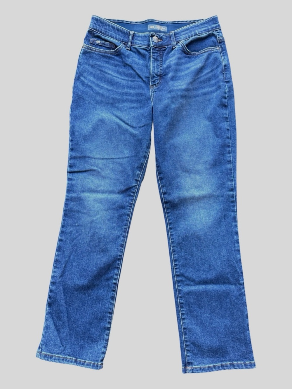 Lee Flex Motion Regular Fit Straight Leg Jeans Mid Rise Blue Size 10 Short